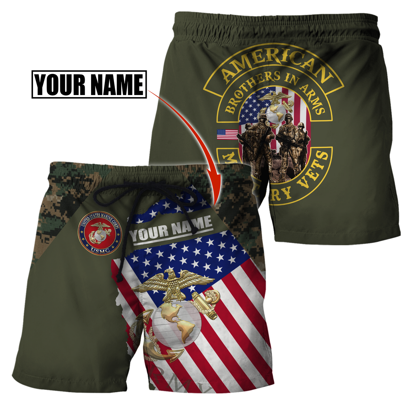 Custom name US Marine Corps Veteran Brothers in arms 3D print shirts Proud Military