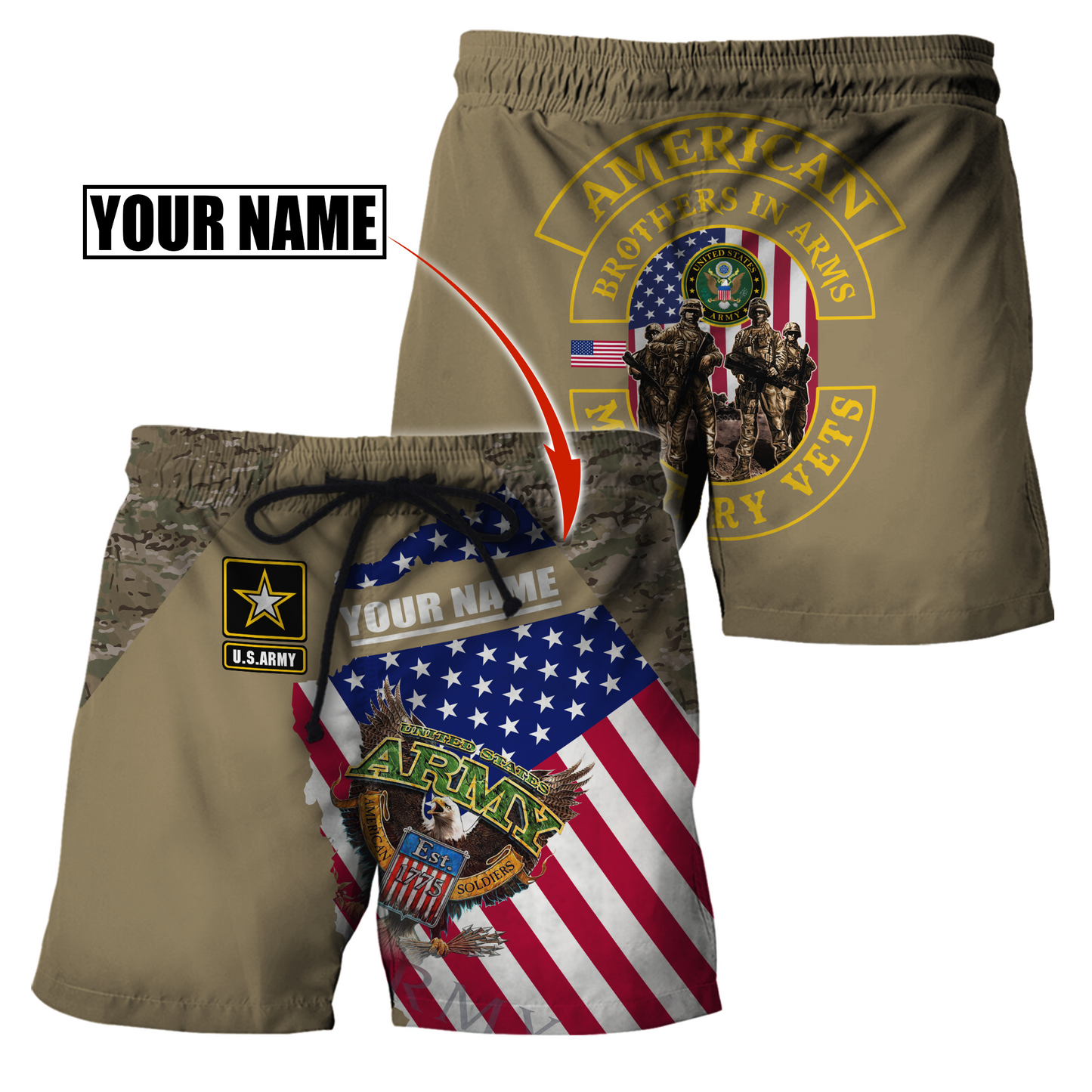 Custom name US Army Veteran Brothers in arms 3D print shirts Proud Military