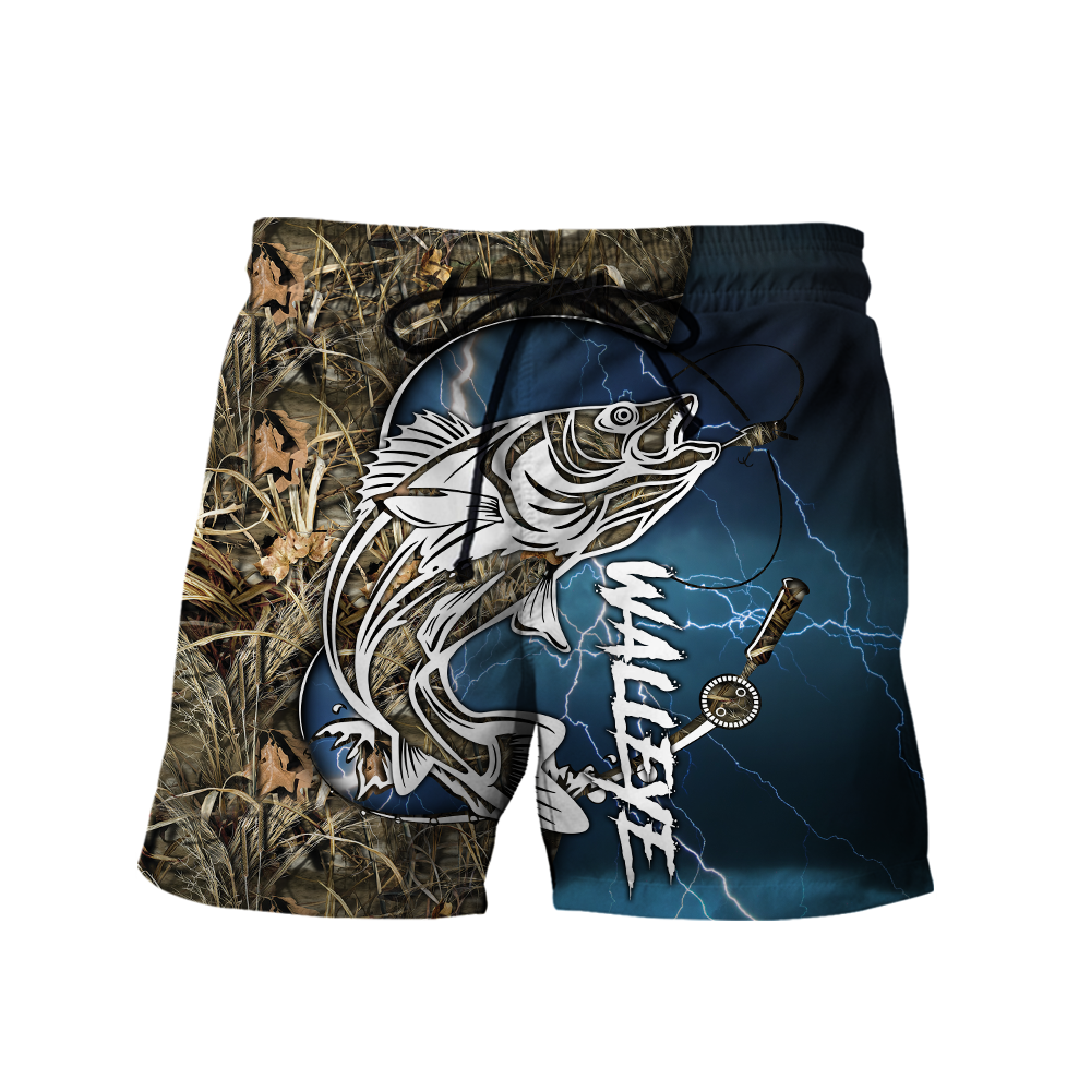 Custom name Walleye fishing gear blue 3D Design print shirts