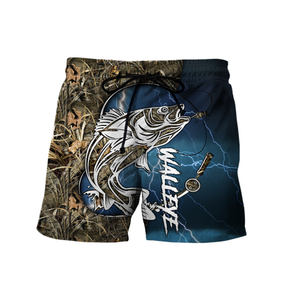 Custom name Walleye fishing gear blue 3D Design print shirts