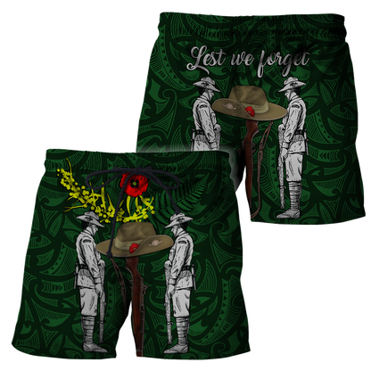Lest We Forget Anzac Day Australia Golden Wattle And New Zealand Fern 3D Printed Shirts TN