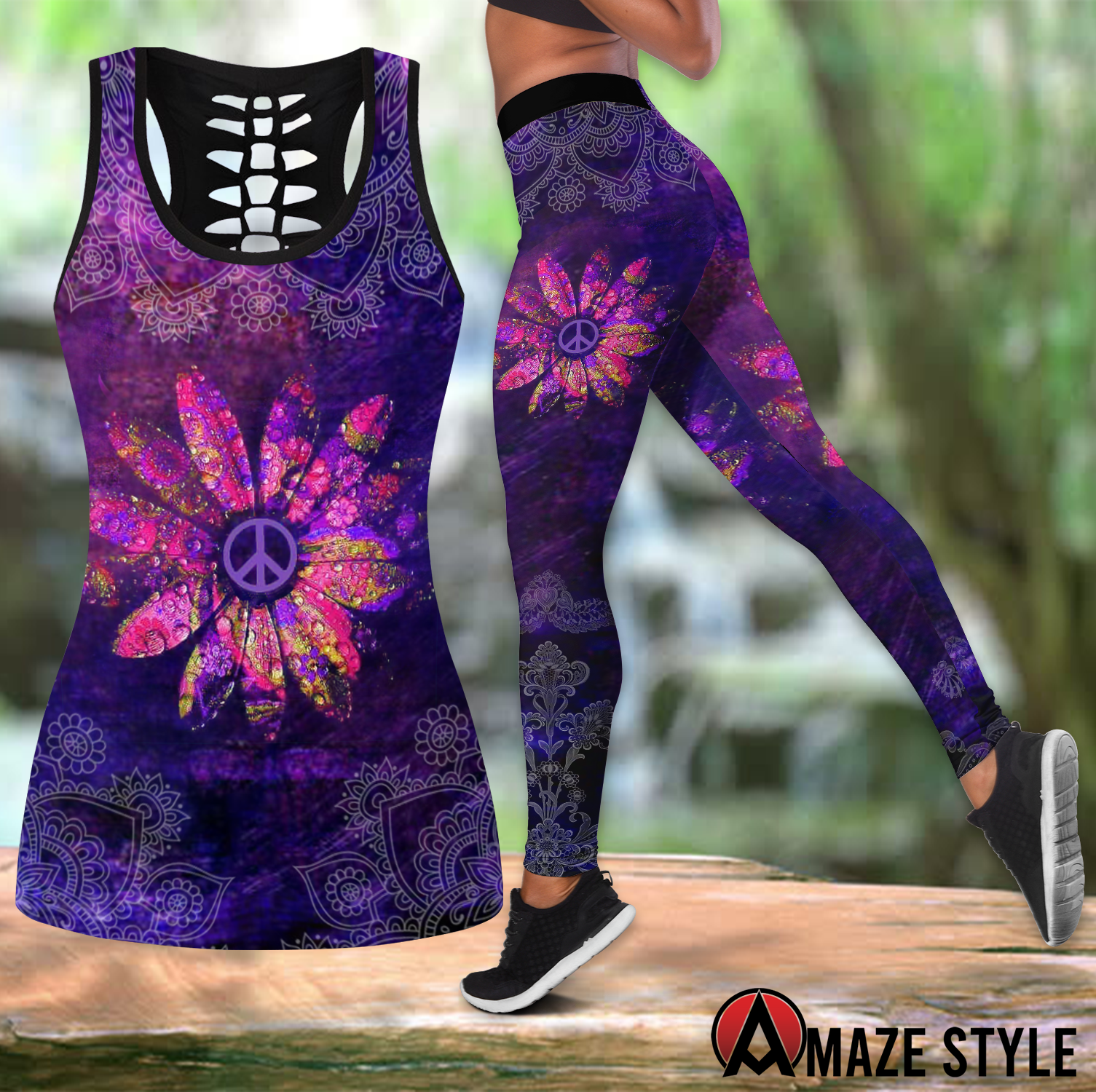 Hippie Peace Flower Combo Legging + Tank Limited by SUN  SU250303 - Amaze Style™-Apparel