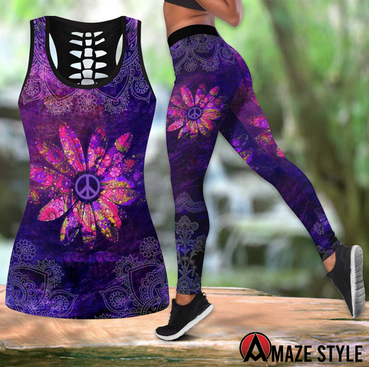 Hippie Peace Flower Combo Legging + Tank Limited by SUN  SU250303 - Amaze Style™-Apparel