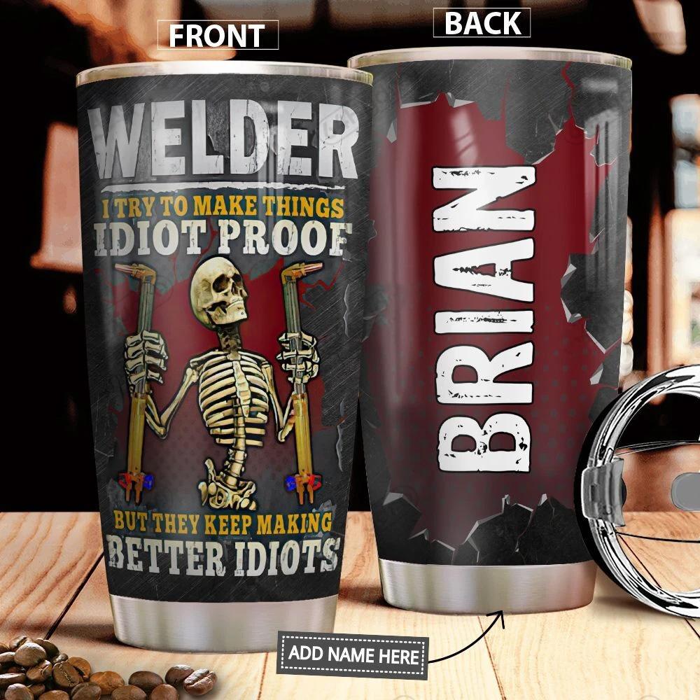 Premium Personalized 3D Printed Skull Welder Stainless Tumbler MEI
