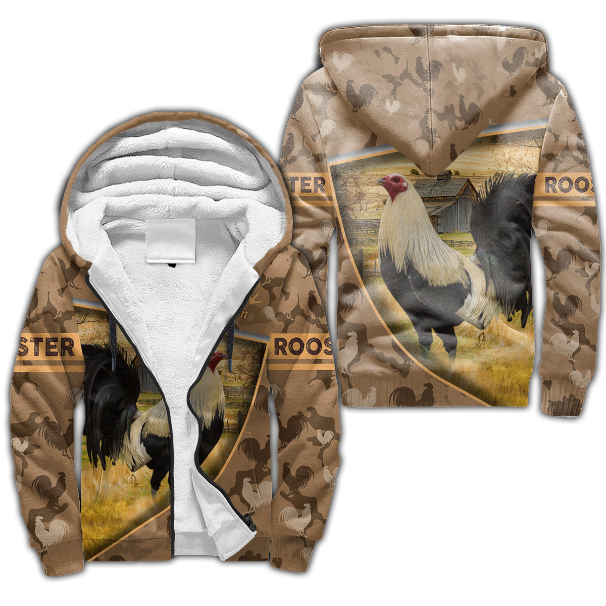 Rooster All Over Printed Unisex Deluxe Hoodie ML