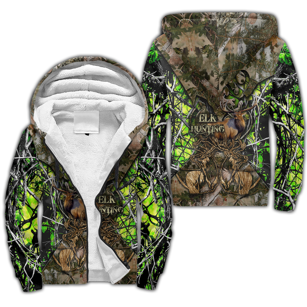 Elk Hunting Camo 3D Over Printed Unisex Deluxe Hoodie ML