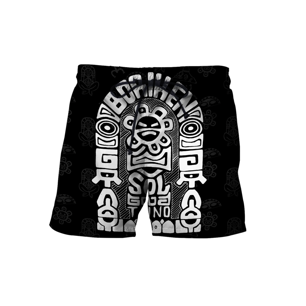 Puerto Rico White Symbol Sol Taino On Black Shirt QB06232002-Apparel-TQH-Shorts-S-Vibe Cosy™