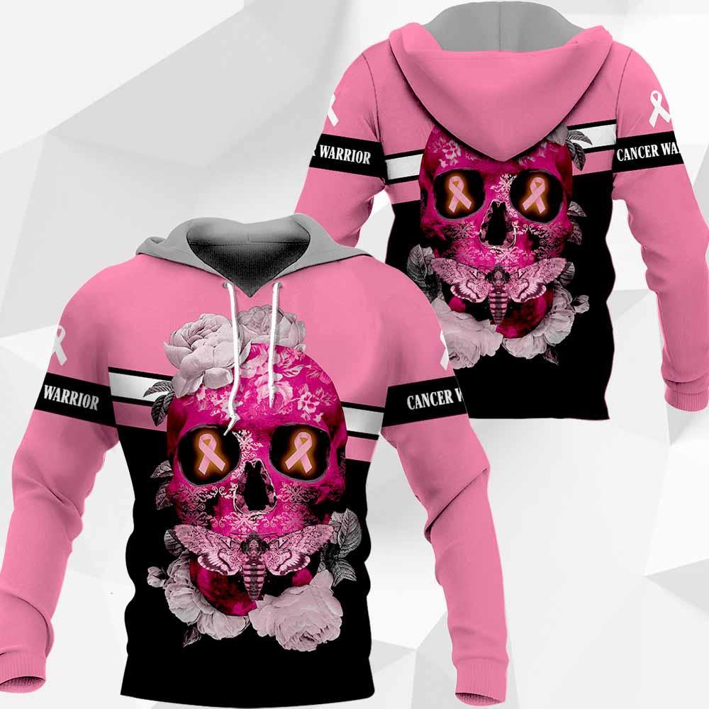 3D Skull Flower Breast Cancer Awareness Hoodie T-Shirt Sweatshirt SU110308 - Amaze Style™-Apparel
