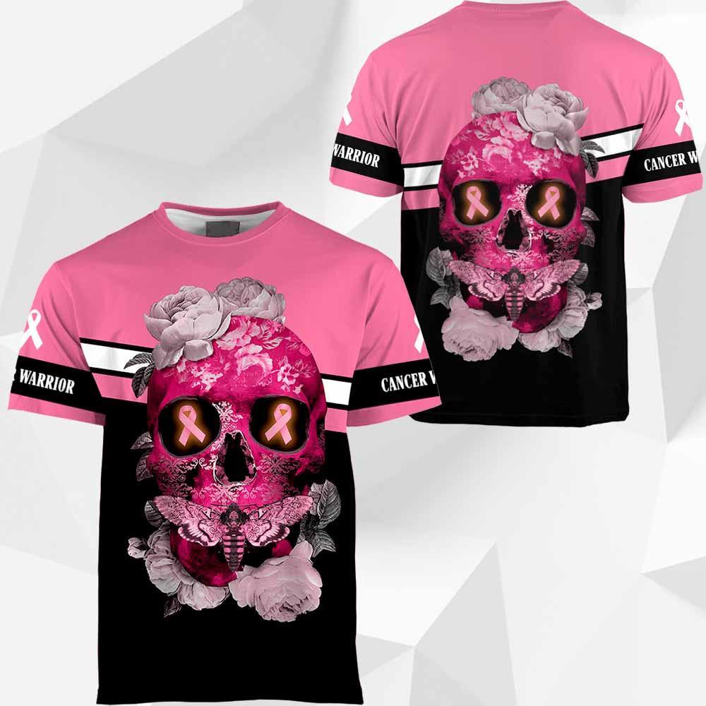 3D Skull Flower Breast Cancer Awareness Hoodie T-Shirt Sweatshirt SU110308 - Amaze Style™-Apparel