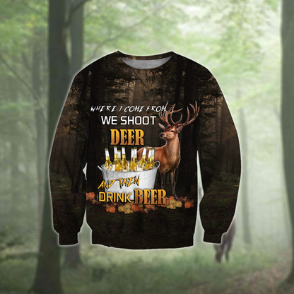 Hunting Deer and Drinking Beer 3D All Over Print Hoodie