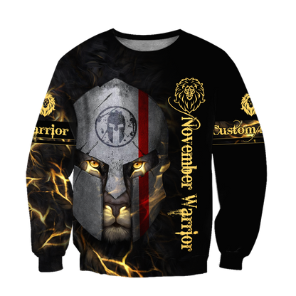 Custom Name November Spartan Lion Warrior 3D All Over Printed Unisex Shirts