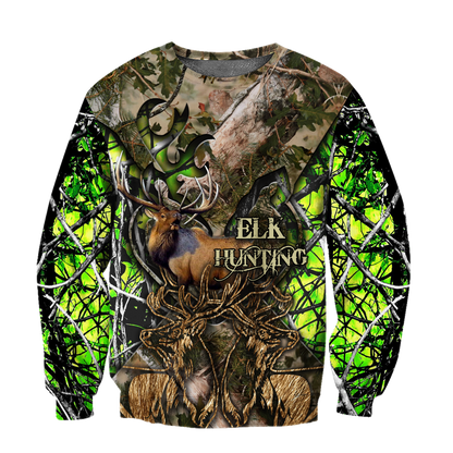 Elk Hunting Camo 3D Over Printed Unisex Deluxe Hoodie ML