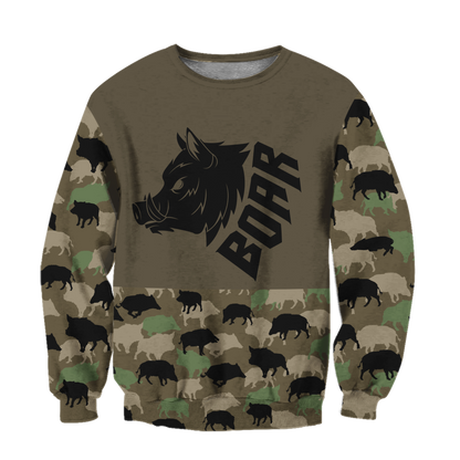 Boar Hunting Dark Green Camo 3D All Over Printed Shirt