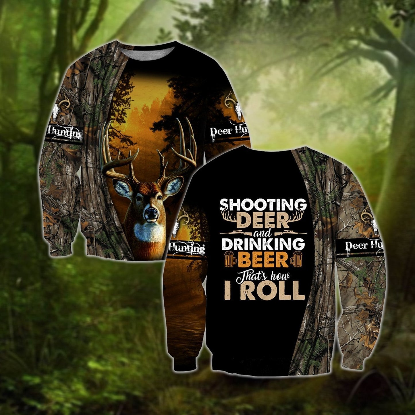 Hunting Deer and Drinking Beer 3D All Over Print Hoodie