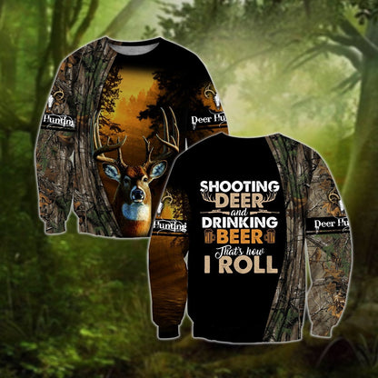 Hunting Deer and Drinking Beer 3D All Over Print Hoodie