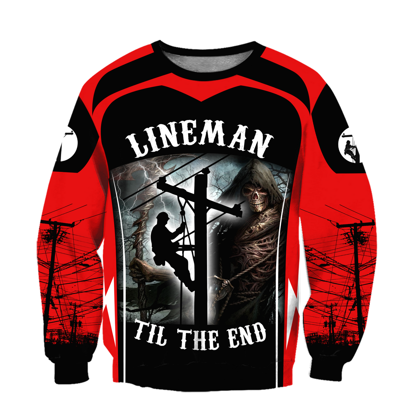 Premium Unisex All Over Printed Red And Black Lineman Shirts MEI