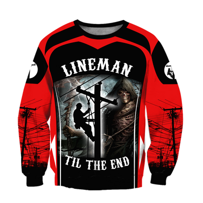 Premium Unisex All Over Printed Red And Black Lineman Shirts MEI