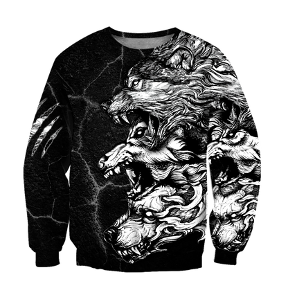 Three Gray Wolfs Tattoo 3D Over Printed Shirt for Men and Women