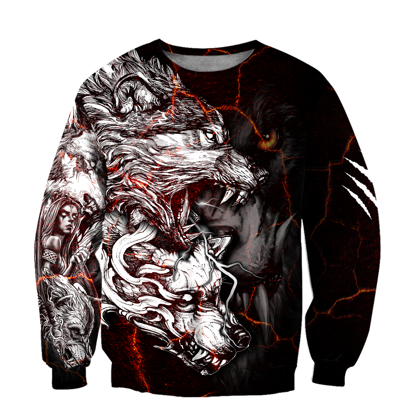 Red Thunder Wolf Tattoo All Over Printed Shirt for Men and Women