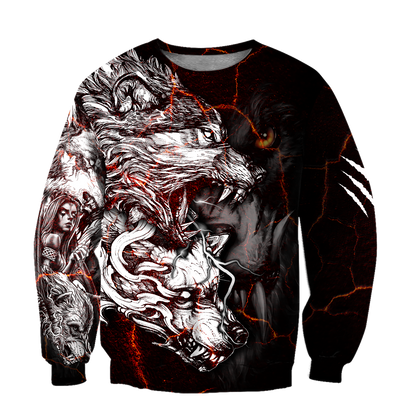 Red Thunder Wolf Tattoo All Over Printed Shirt for Men and Women