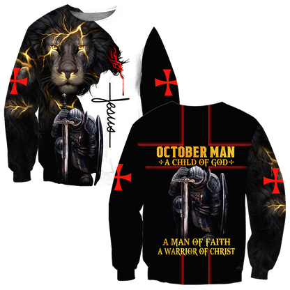 October Man A Child Of God A Man Of Faith A Warrior Of Christ 3D All Over Printed Shirts For Men and Women TA09202001S10