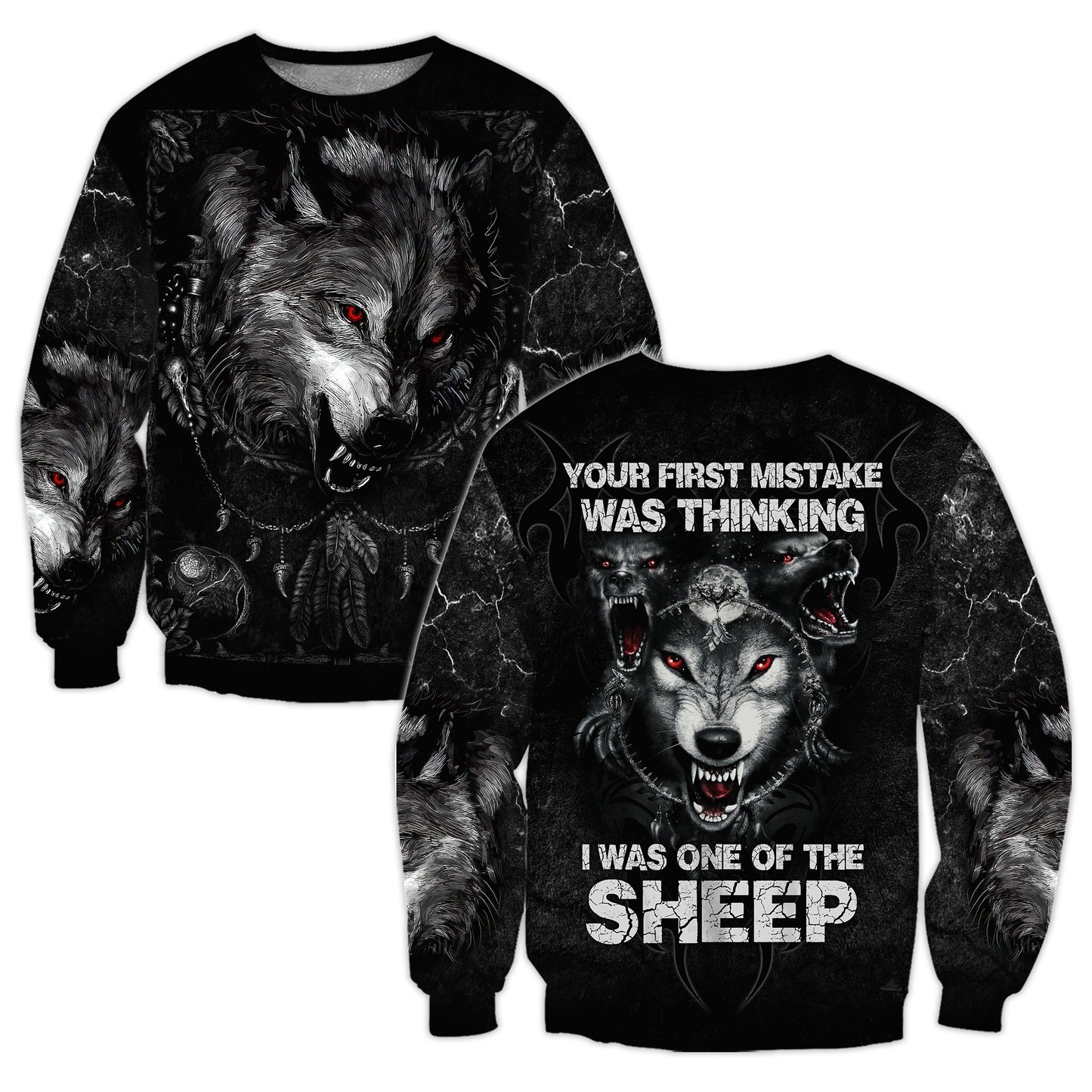 Wolf I Am Not A Sheep Over Printed Unisex Hoodie ML