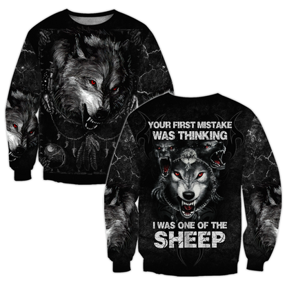 Wolf I Am Not A Sheep Over Printed Unisex Hoodie ML