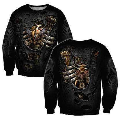 Steampunk Mechanic Skull All Over Printed Hoodie For Men and Women TN