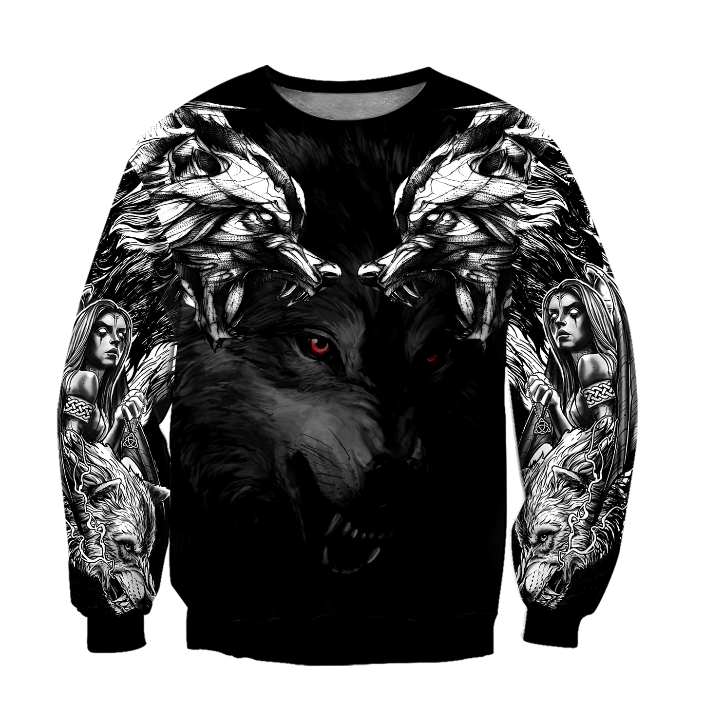 Double Dark Wolf Tattoo Over Printed Shirt For Men and Women