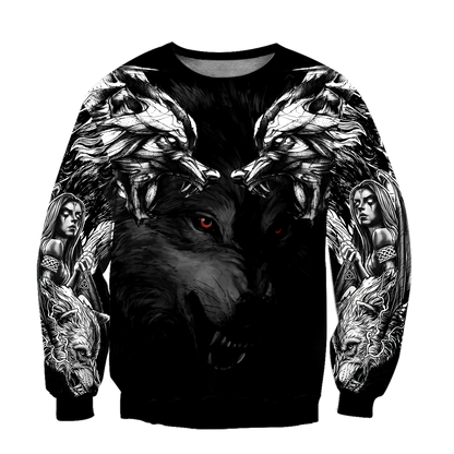 Double Dark Wolf Tattoo Over Printed Shirt For Men and Women