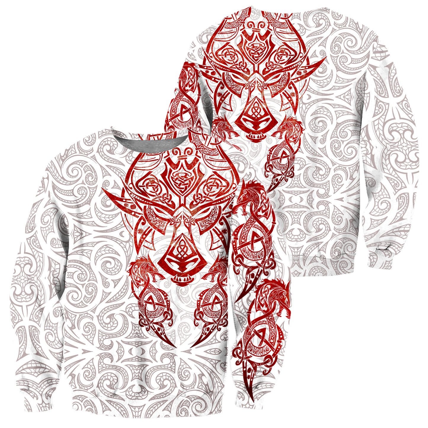 Red & White Viking Tattoo Dragon Hoodie T Shirt For Men and Women HAC150605-NM-Apparel-NM-Hoodie-S-Vibe Cosy™