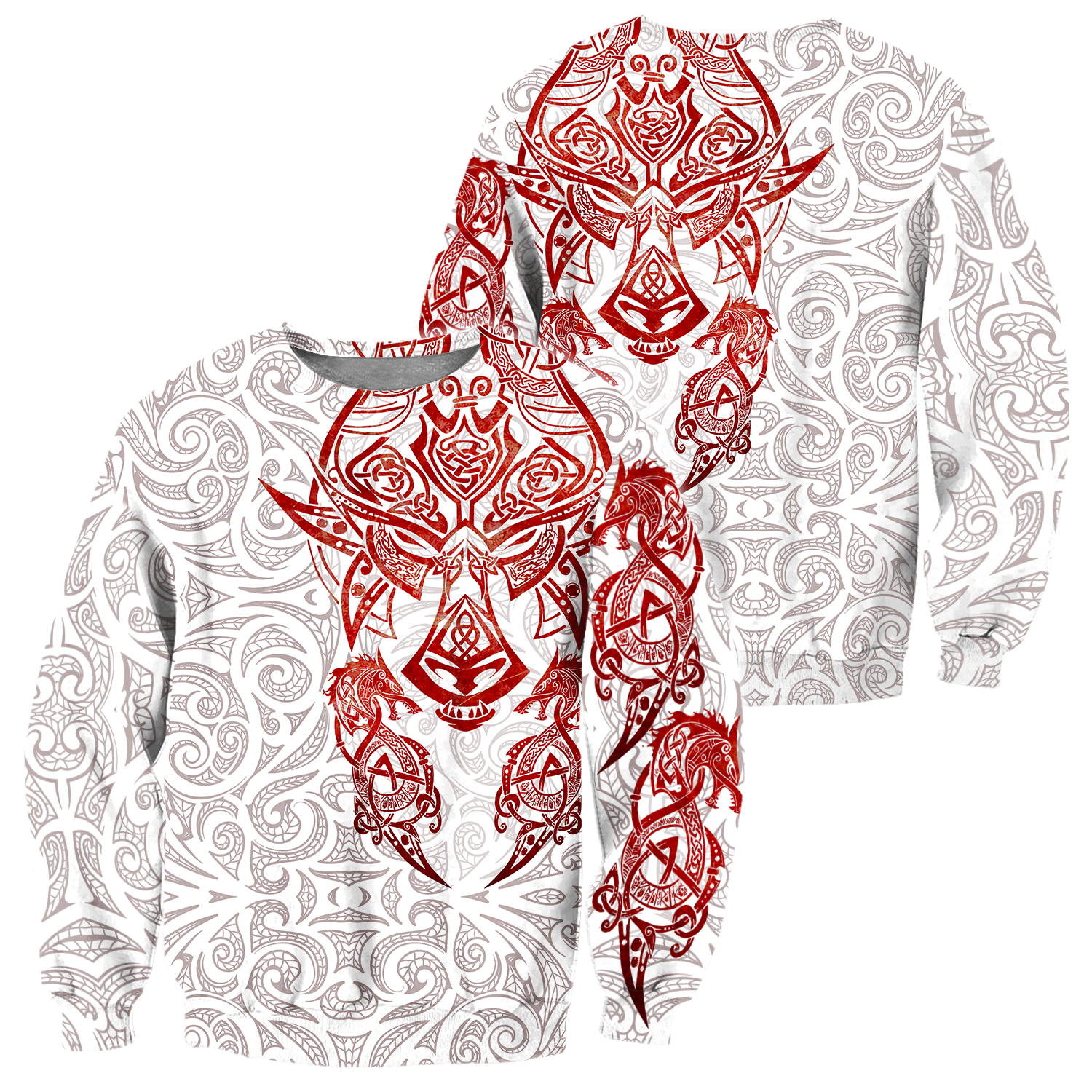 Red & White Viking Tattoo Dragon Hoodie T Shirt For Men and Women HAC150605-NM-Apparel-NM-Hoodie-S-Vibe Cosy™