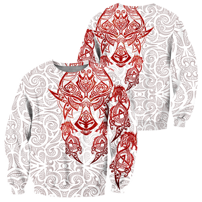 Red & White Viking Tattoo Dragon Hoodie T Shirt For Men and Women HAC150605-NM-Apparel-NM-Hoodie-S-Vibe Cosy™