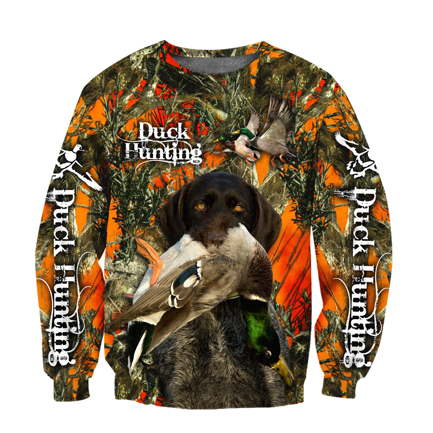 Personalized Name Hunting 3D Unisex Shirts Duck Hunting Labrador Retriever Orange Camo