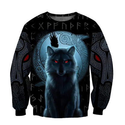 Fenrir Viking Wolf And Moon 3D Over Printed Hoodie for Men and Women-ML