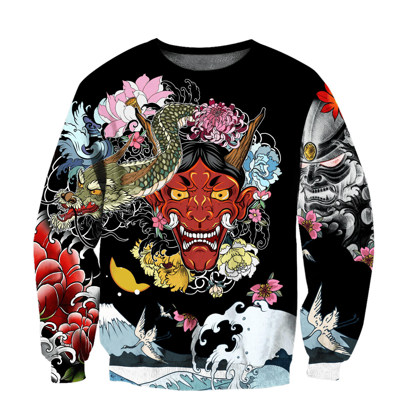Japanese Oni Mask Tattoo 3D Over Printed Unisex Hoodie-ML