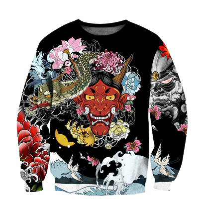 Japanese Oni Mask Tattoo 3D Over Printed Unisex Hoodie-ML