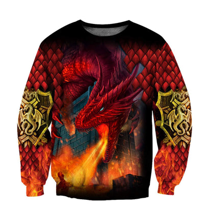 Fire Dragon 3D Over Printed Hoodie for Men and Women-ML