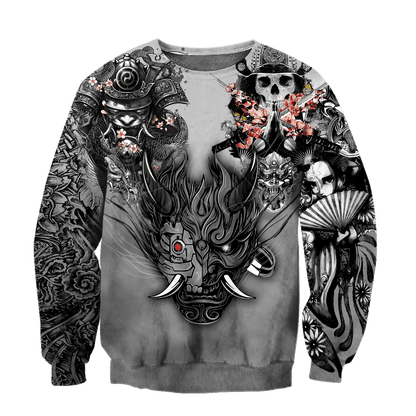 Samurai Oni Mask Tattoo 3D Over Printed Unisex Hoodie-ML