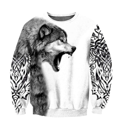 Gray Wolf Over Printed Hoodie Tshirt for Men and Women-ML