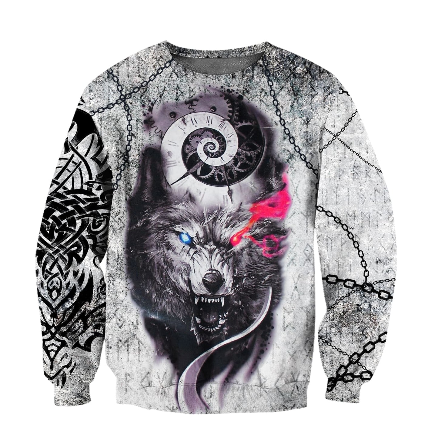 Gray Wolf Tattoo 3D Over Printed Hoodie for Men and Women-ML