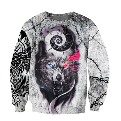 Gray Wolf Tattoo 3D Over Printed Hoodie for Men and Women-ML