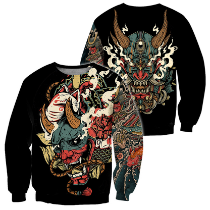 Oni Mask Tattoo 3D Over Printed Shirt for Men and Women