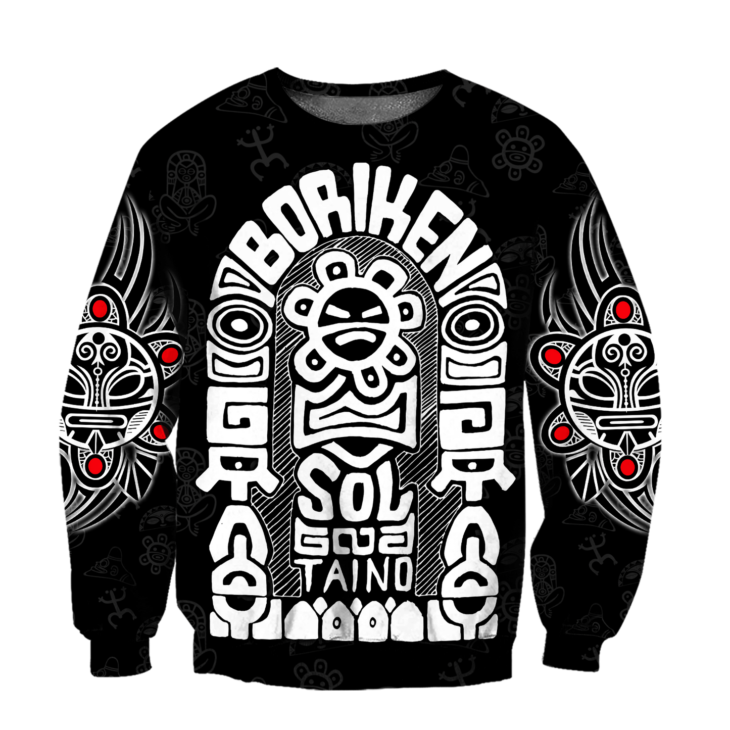 Puerto Rico White Symbol Sol Taino On Black Shirt QB06232002-Apparel-TQH-SweatShirts-S-Vibe Cosy™