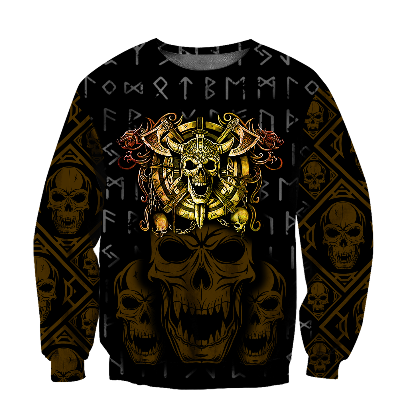 Premium Unisex All Over Printed Golden Viking Skull Shirts MEI
