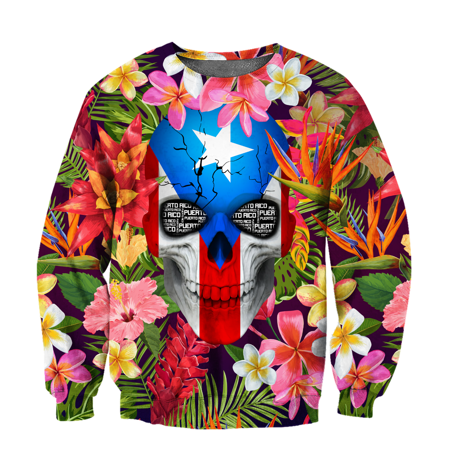 Puerto Rico Floral Skulls Shirt TH20061605S-Apparel-TQH-SweatShirts-S-Vibe Cosy™