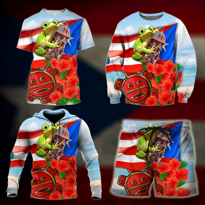 Puerto Rico Cute Caribbean Frog With Maga Flower Shirts