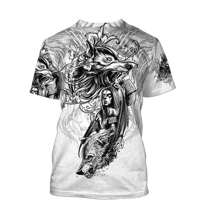 Wolf Tattoo 3D Over Printed Unisex Hoodie-ML