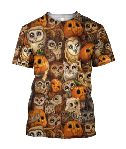 Halloween Pumpkin and Owl Over Printed Shirts For Men and Women