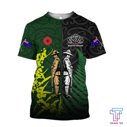 Tmarc Tee Anzac day fern-wattle lest we forget Kiwi and Australia Soldier